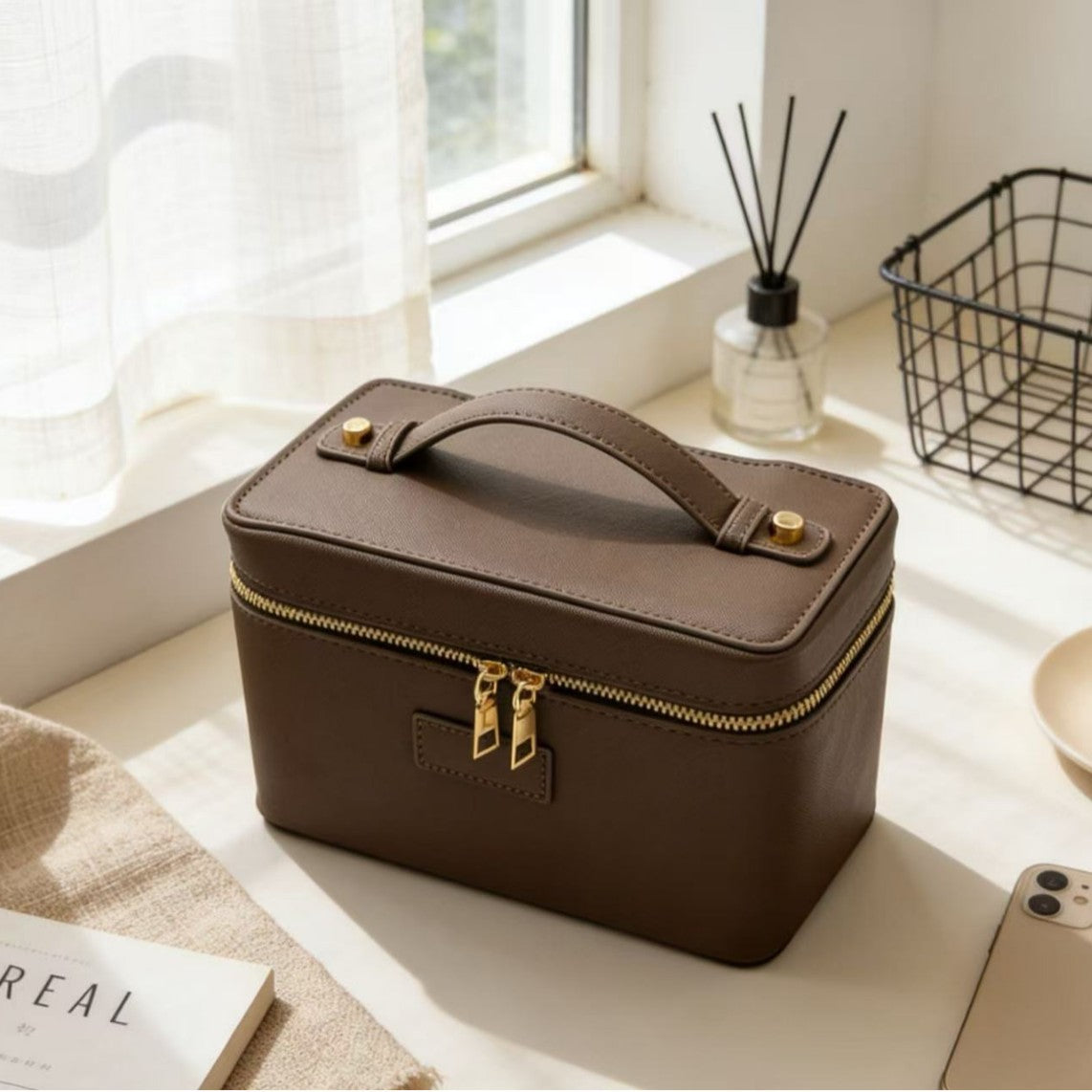 PU Leather Cosmetic Bag with Compartments